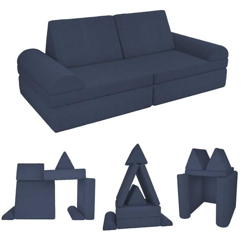 Modułowa sofa dla dzieci z miękkiego sztruksu, zestaw 6 elementów, kolor nocne niebo Modułowa sofa dla dzieci z miękkiego sztruksu, zestaw 6 elementów, kolor nocne niebo