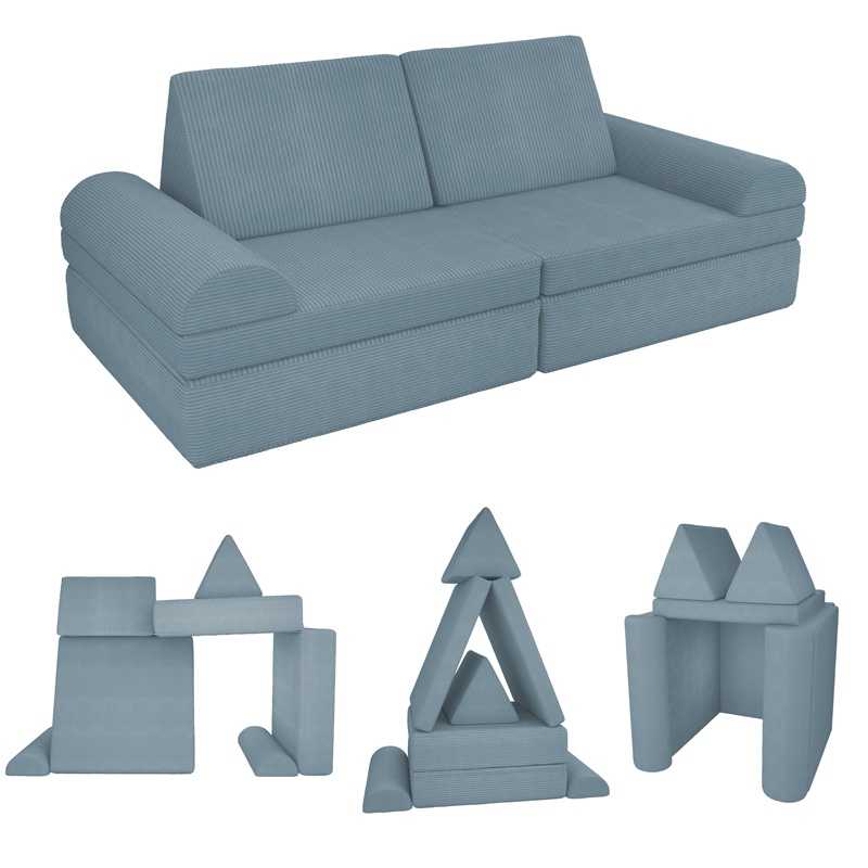 Modułowa sofa dla dzieci z miękkiego sztruksu, zestaw 6 elementów, kolor błękitna laguna Modułowa sofa dla dzieci z miękkiego sztruksu, zestaw 6 elementów, kolor błękitna laguna