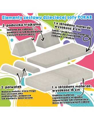 Materac 160×80×15 cm do modułowej sofy dziecięcej z miękkiego sztruksu, kolor szarość króliczka