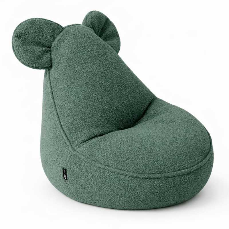 Pufa z uszami dla dzieci | Bouclé | 68x68x50 cm | Kolor żabkowa zieleń