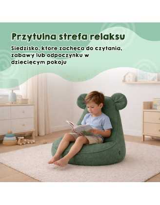 Pufa z uszami dla dzieci | Bouclé | 68x68x50 cm | Kolor żabkowa zieleń