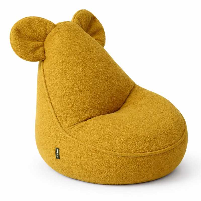 Pufa z uszami dla dzieci | Bouclé | 68x68x50 cm | Kolor słoneczny miś
