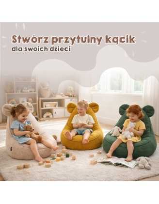 Pufa z uszami dla dzieci | Bouclé | 68x68x50 cm | Kolor słoneczny miś