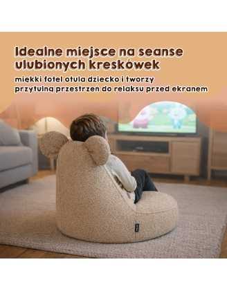 Pufa z uszami dla dzieci | Bouclé | 68x68x50 cm | Kolor przytulny beż