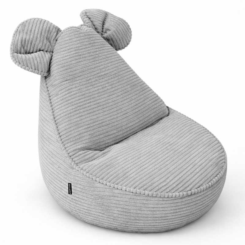 Pufa z uszami dla dzieci | Sztruks | 68x68x50 cm | Kolor szarość króliczka
