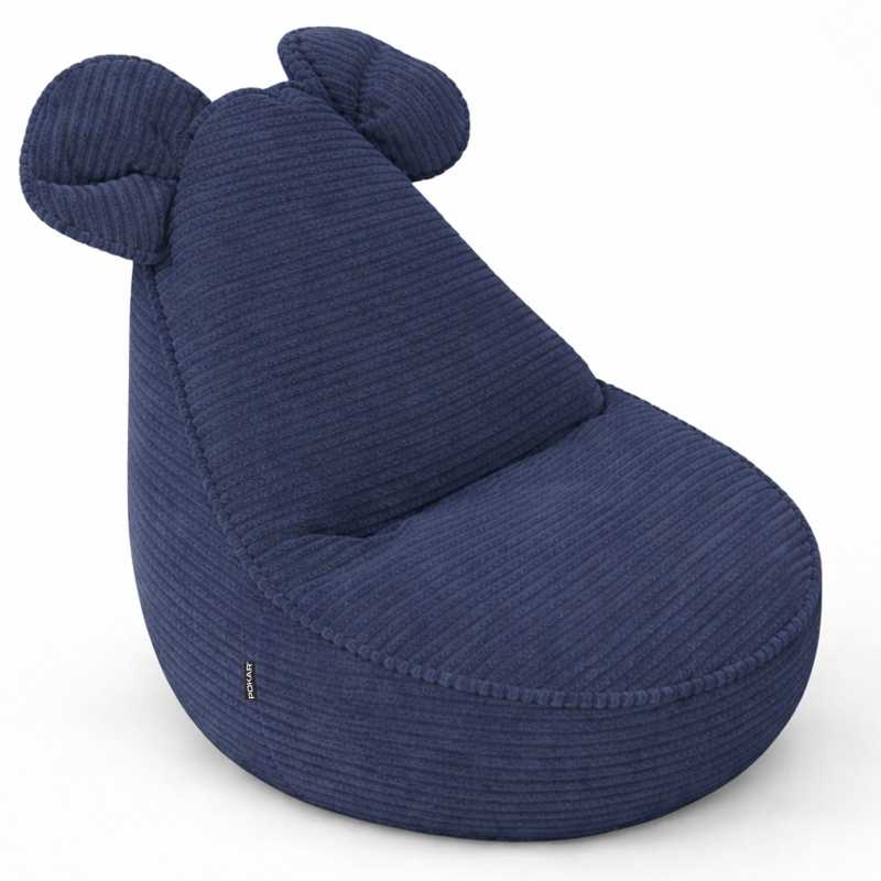 Pufa z uszami dla dzieci | Sztruks | 68x68x50 cm | Kolor nocne niebo