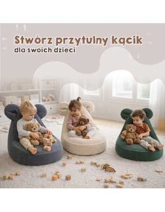 Pufa z uszami dla dzieci | Sztruks | 68x68x50 cm | Kolor błękitna laguna