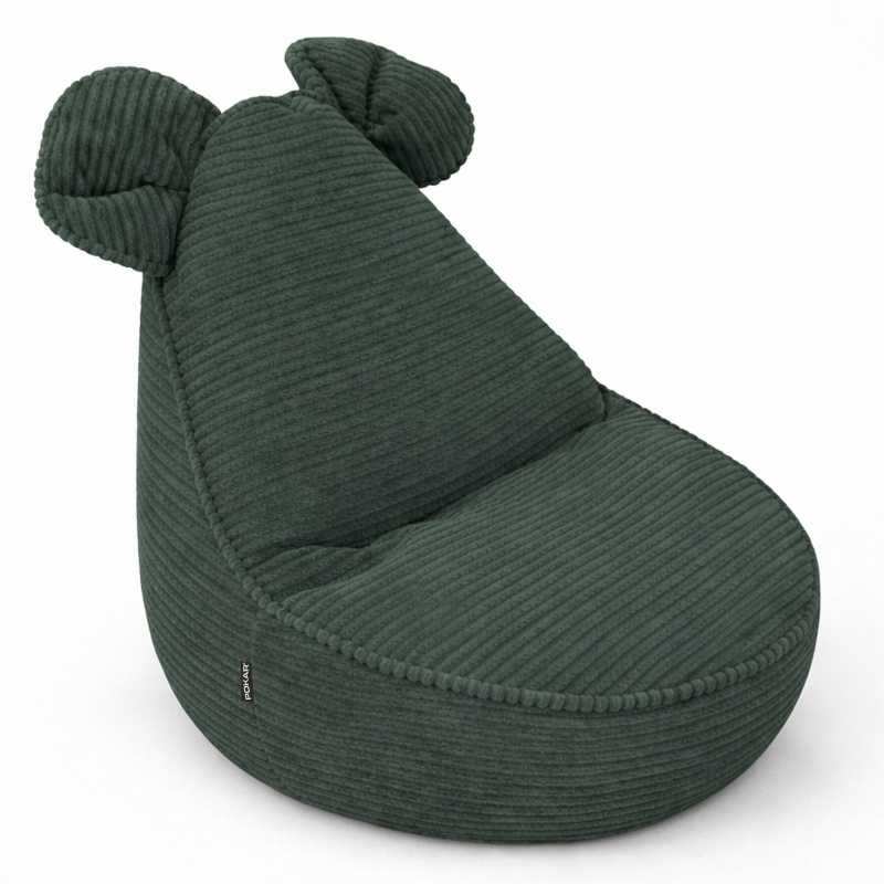 Pufa z uszami dla dzieci | Sztruks | 68x68x50 cm | Kolor leśna zieleń