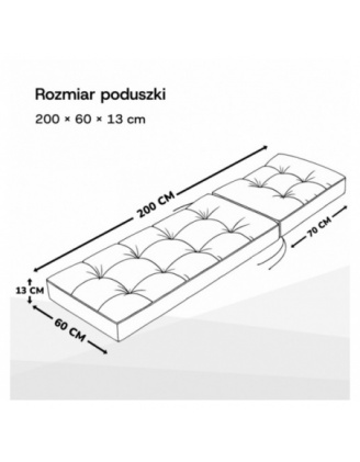 Poduszka pikowana na leżak | Wodoodporna | 200x60x13 cm | Kolor szary