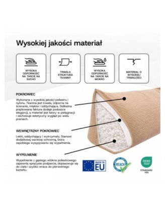 Poduszka oparciowa sztruksowa | Do czytania, na łóżko lub sofę | 180x50x20 cm | Kolor ciemny beż