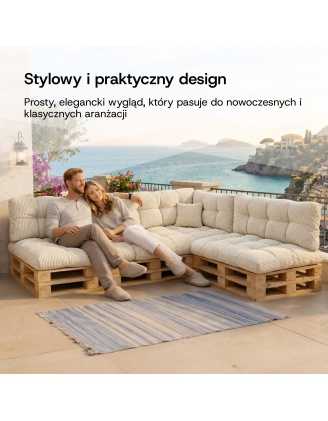 Zestaw 8 poduszek ogrodowych pikowanych na palety | Sztruks | Kolor szary