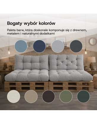 Poduszka siedziskowa pikowana na palety | Sztruks | 120x60 cm | Kolor szary