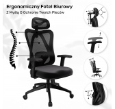 Ergonomiczny fotel biurowy, krzesło biurowe, krzesło obrotowe, kolor czarny + czarne nogi