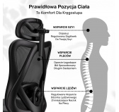 Ergonomiczny fotel biurowy, krzesło biurowe, krzesło obrotowe, kolor czarny + czarne nogi