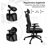 Ergonomiczny fotel biurowy, krzesło biurowe, krzesło obrotowe, kolor czarny + czarne nogi