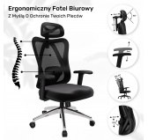 Ergonomiczny fotel biurowy, krzesło biurowe, krzesło obrotowe, kolor czarny + srebrne nogi