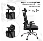 Ergonomiczny fotel biurowy, krzesło biurowe, krzesło obrotowe, kolor czarny + srebrne nogi