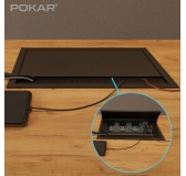 Gniazdo wpuszczane w blat biurka lub stołu, 3 wejścia 230V oraz 3 porty USB (USB-C + 2 USB-A)