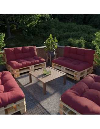 Zestaw 2 poduszek ogrodowych na palety pikowanych 120x80 + 120x40, Bordowy