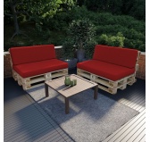 Zestaw 2 poduszek ogrodowych na palety 120x80 + 120x40, Czerwony