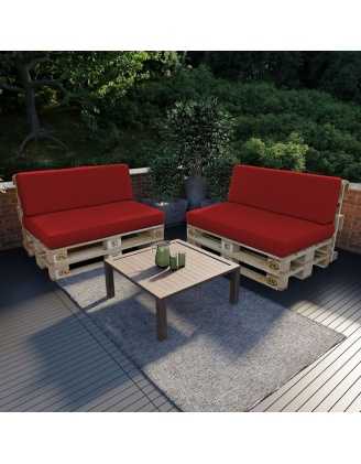 Zestaw 2 poduszek ogrodowych na palety 120x80 + 120x40, Czerwony
