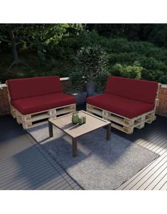Zestaw 2 poduszek ogrodowych na palety 120x80 + 120x40, Bordowy